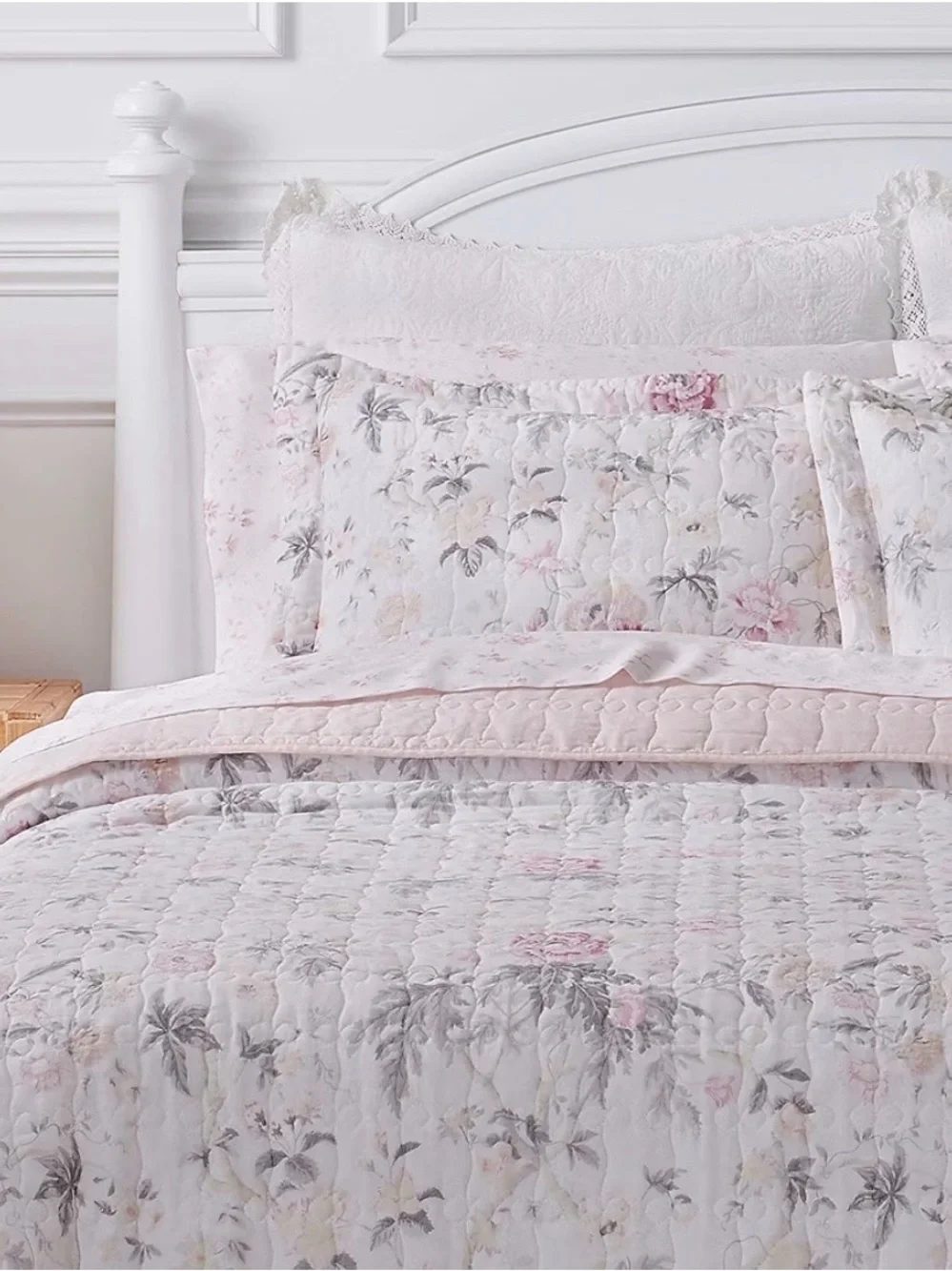 Classic Floral Quilt Set in Soft White and Pink - Laura Ashley